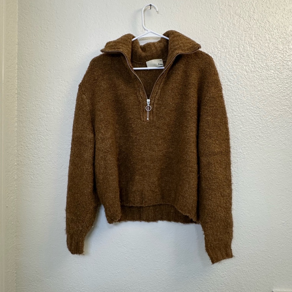 WOMENS ARITZIA WILFRED BROWN PULLOVER HALF ZIP SWEATER (L)